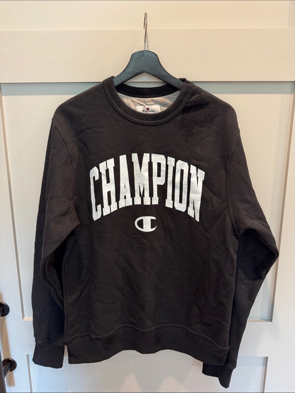 Champion Men’s Black Crewneck with White Logo NWOT
